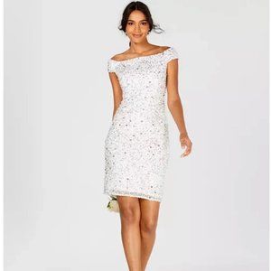 Adrianna Papell Off Shoulder Beaded Sheath Dress